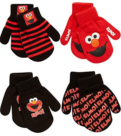 Sesame Street Jungs Elmo 4 Paar Fäustlinge Set Einheitsgröße Rot schwarz