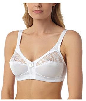 Camille White Floral Lace Full Cup Bra for Women - Non-Wired T Shirt Wireless Bra with Adjustable Straps & Soft Comfortable Support 38E White