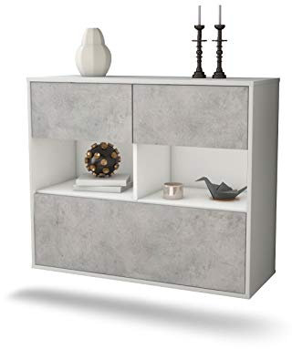 Dekati Sideboard Newport News hängend (92x77x35cm) Korpus Weiss matt - Front Beton Optik - Push to Open