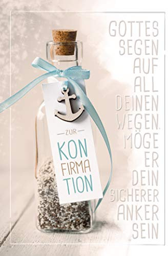 KE - Stilvolle Glückwunschkarte zur Konfirmation für Jungen & Mädchen, 17,0 x 11,5 cm, inklusive Umschlag, hochwertige Klappkarte - Motiv: Flasche