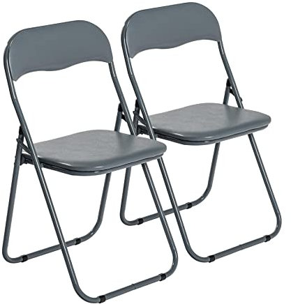 Harbour Housewares Padded Folding Chairs - Solid Grey - Pack of 2 - Easy Store Metal Frame Foldable Desk Chair for Office, Dining, Kitchen