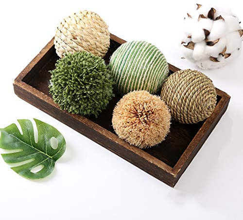 CIR OASES 6pcs 3.5inch Woven Wicker Rattan Balls Decorative Ball Twig Orbs Green Orbs Vase Bowl Filler for Tabletop Decor
