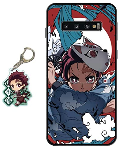 Staremeplz Hülle für Samsung Galaxy S10 Anime Handyhülle [Mit Schlüsselbund] Cartoons Silikon Sanft Bumper Case Hülle für Samsung Galaxy S10 Demon Slayer 7