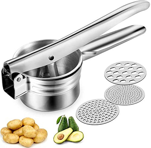 Dasing Kartoffelpresse Edelstahl Kartoffelstampfer Kartoffel Ricer Stampfer mit 3 Austauschbaren Scheiben für Kartoffeln, Gemüse, Gnocchi und Babynahrung, einfach zu verwenden