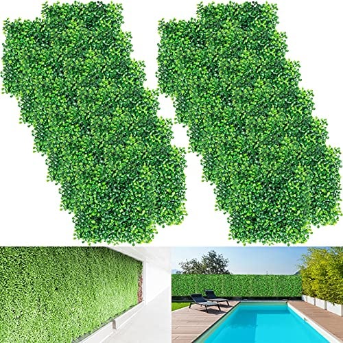 VEVOR Hierba Artificial Verde de 24 Piezas 25,4 x 25,4?cm, Panel de Boj de Hiedra Artificial de Alta Densidad contra UV y 100% PE, Plantas Artificiales Decorativas para Pared, Jardines, Patio Trasero