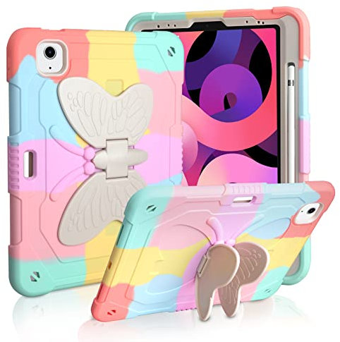 Aolcev for iPad Air 11 Inch Case M3 2025/M2 2024, iPad Air 5th 4th Generation Case 10.9 Inch 2022/2020 for Kids Girls with Butterfly Kickstand Pencil Holder Heavy Duty Shockproof Protective Cover