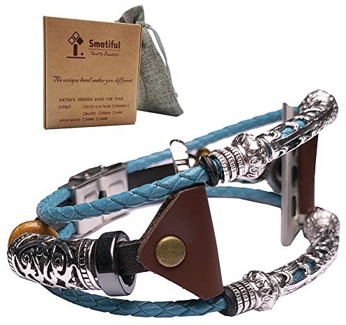 Smatiful Stylish Bands for Women, Adjustable Replacement Bangle Bracelet Cuir Watch Strap for Fitbit Apple Watch Series 1,2,3 38mm 4,5,6,SE 40mm Serise 7 41mm, Tirquoise Mediterranean Blue