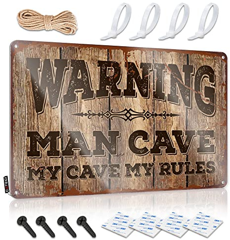 Bar Spiegel für Man Cave Warning Man Cave My Cave, My Rules Metallschild Garage Decore Man Gave Schilder (Größe: 20 x 30 cm)