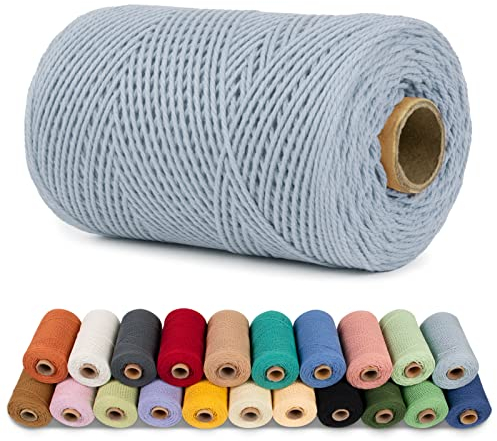 LEREATI Makramee Garn 1mm x 200m Baumwollgarn Baumwollkordel Baumwollseil Baumwollschnur, Macrame Cord 1mm for Makramee und DIY Basteln, Traumfänger, Garten, Hochzeit Dekorationen (Weißgrau)