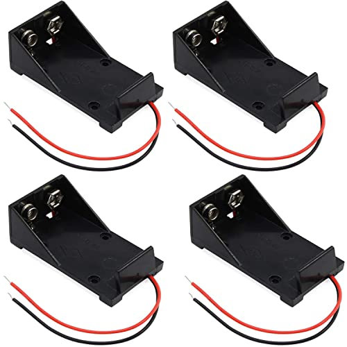 4Pcs 9V Battery Holder Box with 2X Lead Wire Spring Clip DIY Plastic Cell Batteries Container