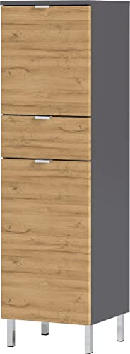 KADIMA DESIGN INDE Badezimmerschrank Badschrank Schrank für Bad Hochschrank Grau Holz 34 x 120 x 34