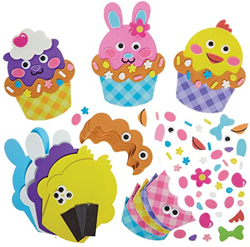 Baker Ross FX540 Easter Cupcake Magnet Kits - Pack of 8, Easter Foam Craft Kit for Kids