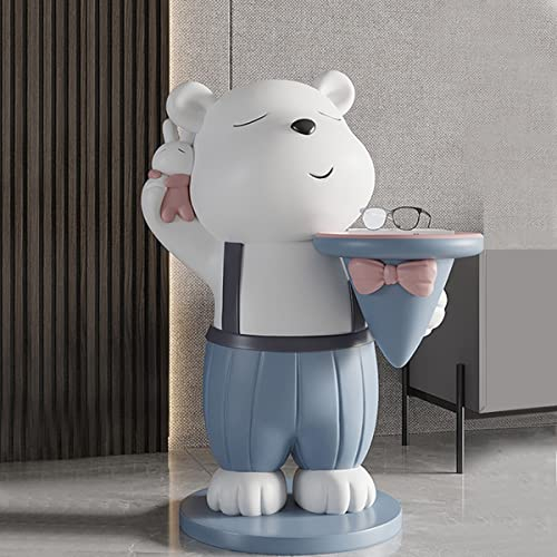UZOURI Gentleman Bear Beistelltisch Sofa-Beistelltisch Niedlicher Säulentisch mit 22 cm/8,6 Zoll rundem Tablett, handgegossene Kunstharzfigur Skulptur Künstler Höhe 27 Zoll