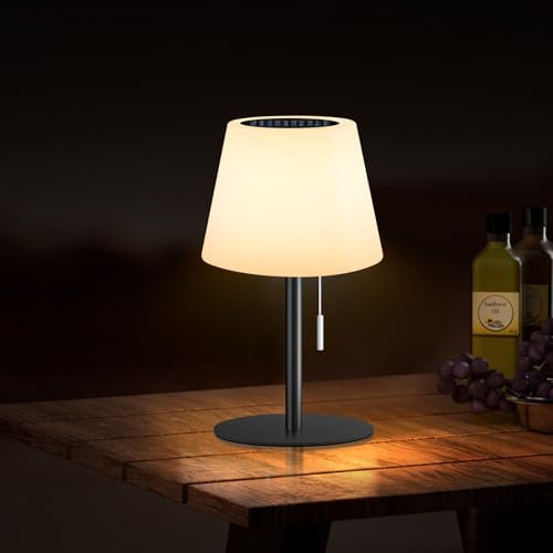 Ecvivk Solar Tischlampe Outdoor Tischlampe Akku Led Kabellos Tischlampe Dimmbar Warmweiß und RGB Solar Tischleuchte mit Lichtsensor Solarlampen für Innen/Außen、Garten、Terrasse.