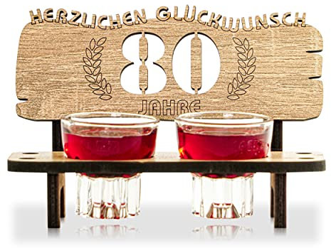 Munera Design - Schnapsbank mit 2 Gläsern Geschenkidee Jahreszahlen Jubiläum 80 Jahre