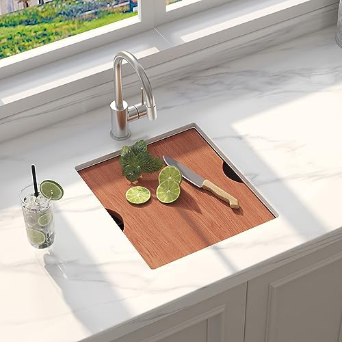 Hausinluck 13 x 15 Inch Workstation Undermount Bar Sink, Stainless Steel Undermount Small Bar Sink 18 Gauge Undermount Bar Prep RV Sink Deep Single Bowl Wet Bar Prep Sink with Ledge and Accessories