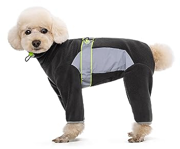 BT Bär Fleece Mantel für Hunde,4-Bein Ganzkörperjacke mit D Ring reflektierend,Verstellbarer Jumpsuit Reißverschluss Haustier Warme Wintermäntel für kleine Hunde Mittlere Hunde(XL,Dunkelgrau)