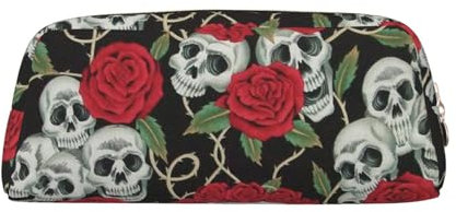 FUFIZU Federmäppchen mit Totenkopf und roter Rose, PVC, Unisex, Kosmetiktasche, kleine Schmuckaufbewahrungstasche, gold, Einheitsgröße, Kindergepäck