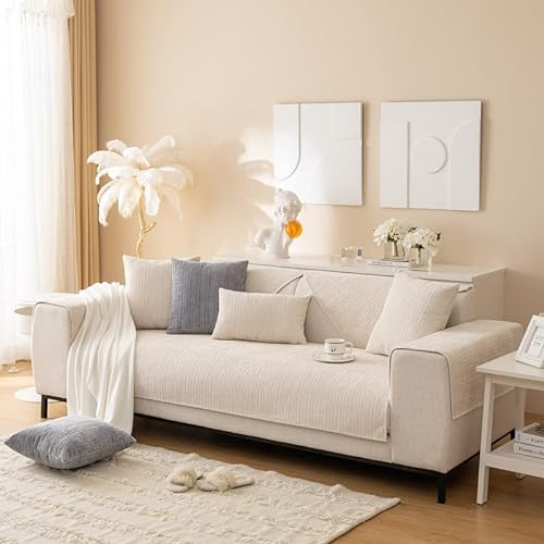 MINGPINHUIUS Sofabezug 1/2/3/4 Sitzer Sofa Überzug für L Form Sofa Couch Sessel Ecksofas,Weicher Samt Sofabezug L Form rutschfest Sofa Überwurf (Beige,70 x 210 cm)