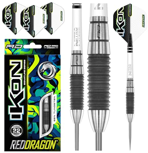 RED DRAGON Ikon 1.2 24 Gramm Professionelles Wolfram Steeltip Dart Set mit Flights und Schäften