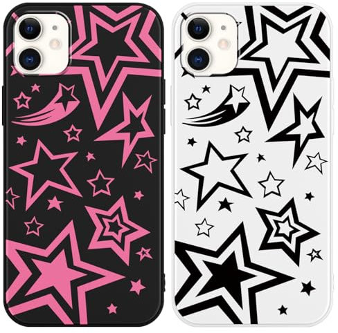Yomjew 2 Pack Cute Pink Super Star Y2K Phone Case for iPhone 12 / iPhone 12 pro 6.1 inch, Aesthetic Pattern Design Funda Anti-Scratch Soft Slim Flexible Protective Shockproof TPU Cover for Women Girls