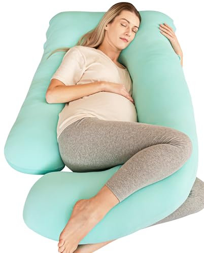 Cute Castle Cooling Cover Pregnancy Pillows, Soft U-Shape Maternity Pillow with Removable Cover - Full Body Pillows for Adults Sleeping - Pregnancy Must Haves - Jumbo 57 Inch - Turquoise