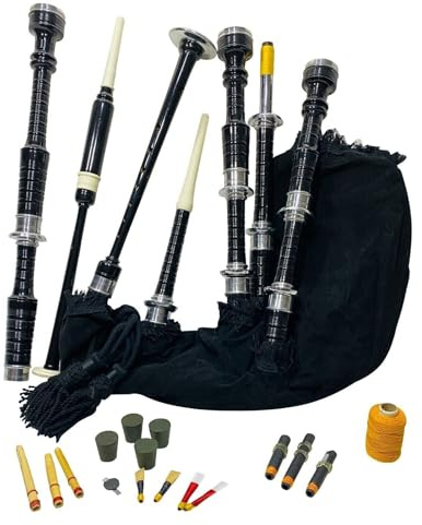Great Highland Bagpipe - Full Silver Mounts Scottish Folk Musical Instruments FREE BAG