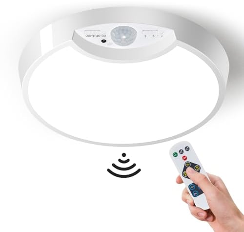 Homelist LED Deckenleuchte mit Bewegungsmelder, Deckenlampe mit Fernbedienung, Deckenleuchte Dimmbar, 6500K Batteriebetriebene, Deckenlampen für Küchen Badezimmer Flur Schlafzimmer Balkon Garage
