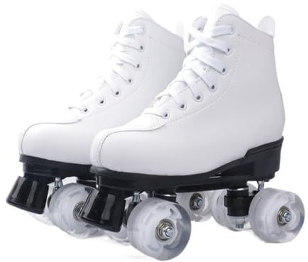BMOZRM Doppelreihe Rollschuhe Damen Und Männer Schick Rollschuhe Vier Räder Rollerskates Draussen Sport Roll Schuhe for Erwachsene (Color : White+White Wheel, Size : 43 EU)