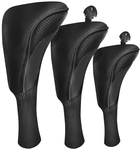 FINGER TEN Golf Club Wood Head Covers Sets | Driver Fairway Hybrid,Interchangeable Tags Numbers for Organization,Soft Lined Interior Protection,Easy on and off Fit