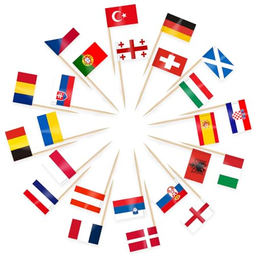 AhfuLife 200 Banderas de Palillos de Dientes de Europa League 2024, Bandera de Palillos Mini 24 Países,Bandera de Palillo de Cóctel, Para Decoraciones de Fiesta de Fútbol Europeo
