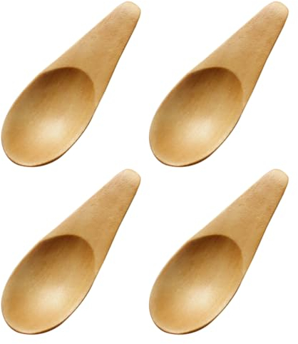 Lot de 4 cuillères en bois pour épices, café, sel et dessert, mini cuillères adaptées pour la cuisine