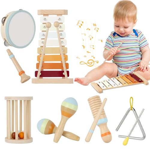 Joellfuner Musikinstrumente für Kinder, 10 Stück Percussion Instrumente Set für Babys, Musikinstrumente für Kinder ab 1 Jahr, Musikspielzeug Geburtstagsgeschenk von 1-3 Jahren