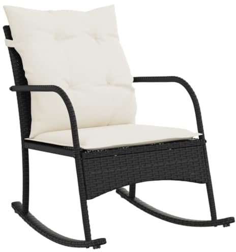 vidaXL Garten Schaukelstuhl, Schaukelsessel mit Kissen, Relaxstuhl für Garten Terrasse Balkon, Relaxsessel Gartenstuhl, Schwarz Poly Rattan