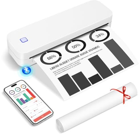 GuKKK Mobiler Drucker A4 für Unterwegs, Drucker Thermodrucker A4 Wireless Bluetooth Handy Printer, Bluetooth Thermodrucker Unterstützt A4 Thermopapier im 210 x 297 mm, Kompatibel mit iOS & Android