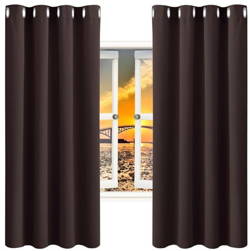 GAIFNAG Vorhänge Beige Blickdicht mit Ösen 100 x 160 cm Kälteschutz Wämreisolierende, Luftig Gardinen Gestreift Transparent für Hotels Büros Wohnzimmer, Braun