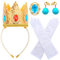 Spinosaurus 5 Stück Prinzessin Peach Kostüme Zubehör für Kinder,Glühen Princess Krone Prinzessinnen-Handschuhe Kristalle Broschen Türkis Edelstein Ohrring Fastnacht Princess Dress Up Mädchen