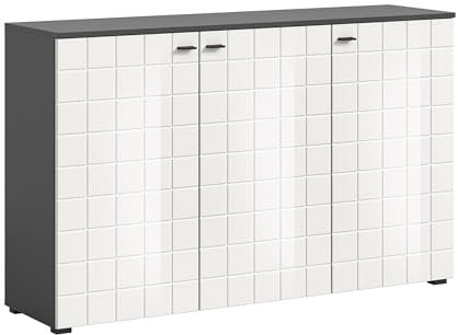 möbelando Sideboard >Monte< in Anthrazit/Weiß Hochglanz - 138x86x37cm (BxHxT)