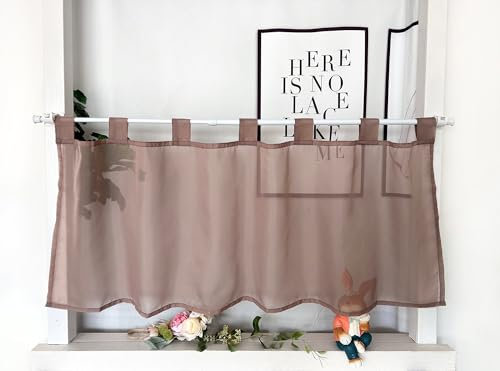 Devola Scheibengardinen Voile Kurzgardine mit Schlaufen Modern Bistrogardine Transparent Fenstervorhang Kurz Gardine Einfarbig Fenstergardinen Küche HxB 45x120cm Kaffee 1 Stück