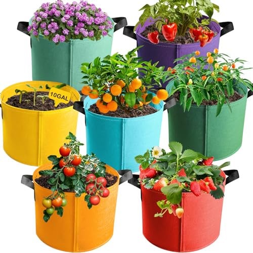  10 Gallon Plant Grow Bags with Handle Pack of 7,Fabric Pots Growing Bag, Heavy Duty Nonwoven Planter,Thickened Breathable Growbag Container for Potato Tomato Carrot Chili Strawberry Vegetables ﻿
