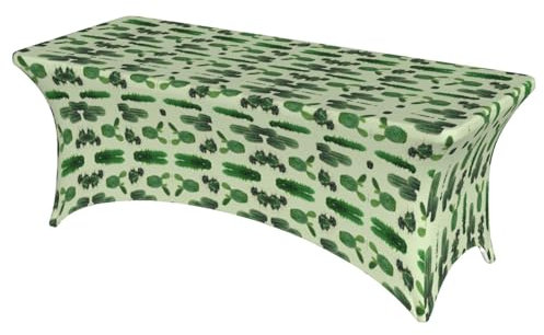 SamLng Rechteckige Tischdecke mit Kaktus-Druck, dehnbar, für drinnen und draußen, langlebig für Hochzeiten, Bankette und mehr