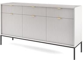 Easy4You Kommode N1 Grau Matt 154x83x40 cm (B x H x T) mit 3 Schubladen und 3 Türen Sideboard Ideal für Wohnzimmer, Schlafzimmer Moderne Elegante Schubladenschrank mit Schwarzer Metallfuß