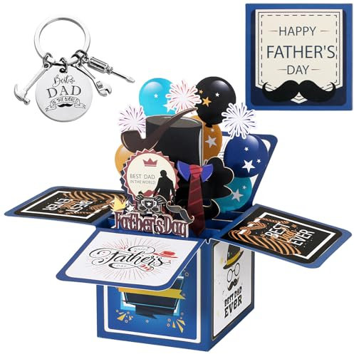 BOFUNX Pop Up Karte Vatertag mit Schlüsselanhänger Vatertagsgeschenk 3D Vatertagskarte - Best Dad Super Dad Grußkarte Glückwunschkarte für Vatertag Papa Geburtstag