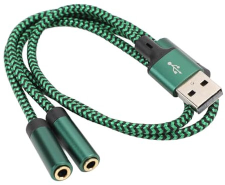 KIMISS USB to Dual 3.5mm Sound Adapter Cable for PC and Laptop – External Stereo Sound Card with Headphone and Microphone, 1.6ft