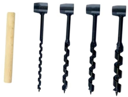 Schlangenbohrer mit Holzgriff, 4 Größen für Holzbearbeitung Camping Bushcraft Survival