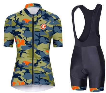 UGLY FROG Summer Short Sleeve Bike Jersey,Women's Outdoor Breathable Sports Short Sleeve Cycling Jersey and 9D Padded Braces Tights Bib Shorts Set