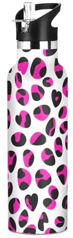 Kids Water Bottle 20 Oz Water Bottle Insulated for Boys Girls, BPA-Free, Leopard Print Pink Black White