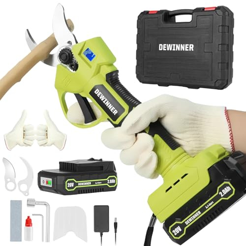 DEWINNER Akku Astschere – Elektrische Gartenschere mit Brushless Motor, SK5 Klinge, LCD Display, 25mm Schnitt, 1x2000mAh Akku, für Bäume, Blumen & Sträucher