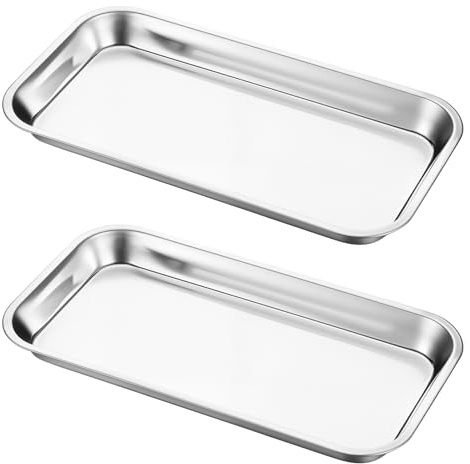 Coptiner 2 Pcs Stainless Steel Tray,Metal Small Tray for Surgical Sterilization,Dental Lab Tool Instrument,Laboratory Supplies，Bathroom Organizer, Tattoo Tool Trays