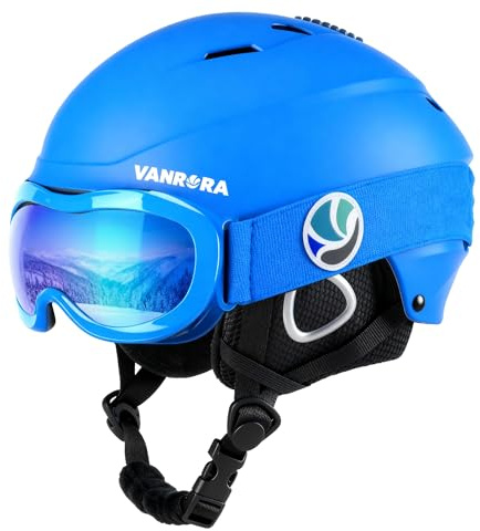 VANRORA Kids Ski Helmet and Goggles Set - Safety-Certified Youth Snowboard Helmet, Climate Control Vents, Snow Sport Helmets for Toddler (Blue Helmet/Grey Lens with Revo Blue Coating, Small)